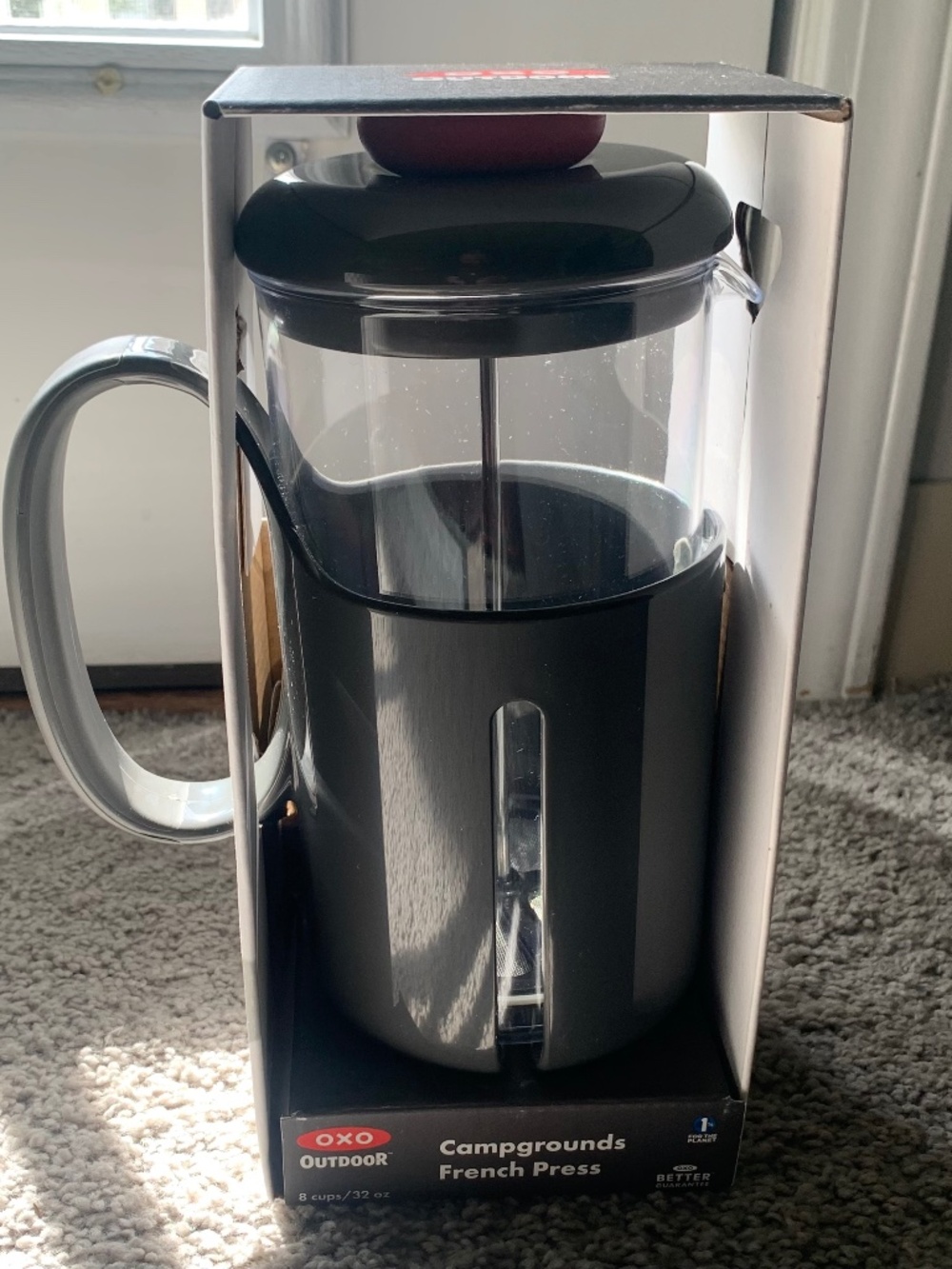 NIB OXO Outdoor Campgrounds French Press - Black with Red Accent, Camping Coffee